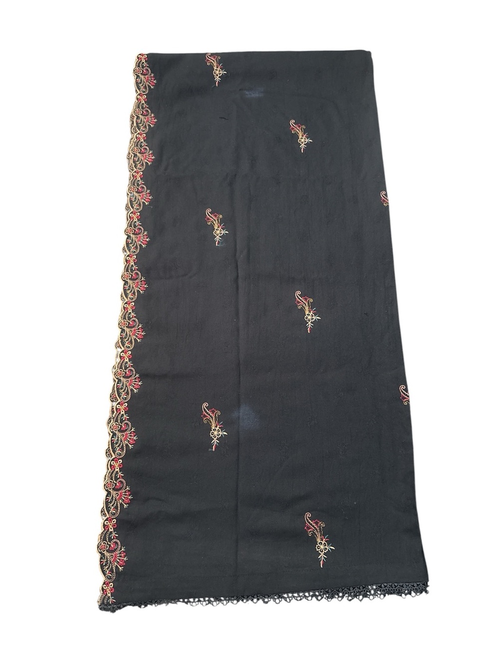 Black Embroidered dopata with Red & Gold Accents